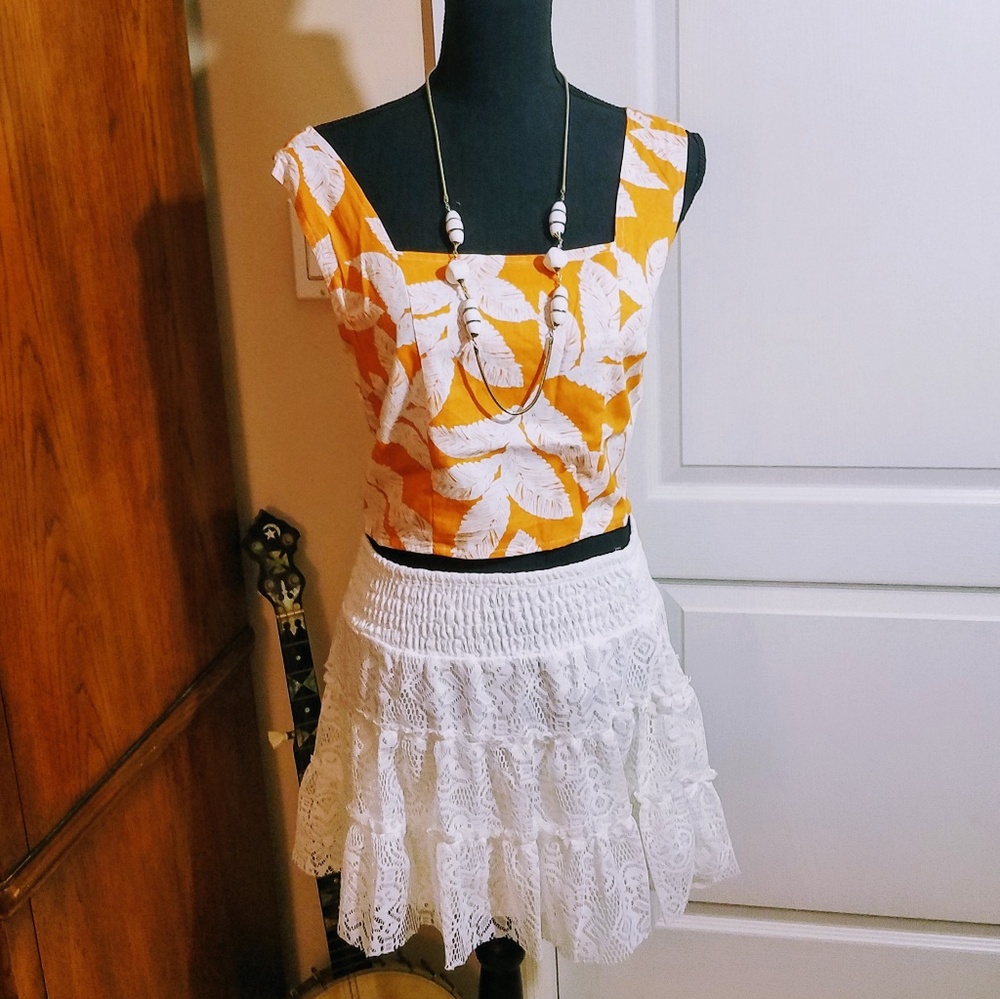 Orange & White Cropped Top